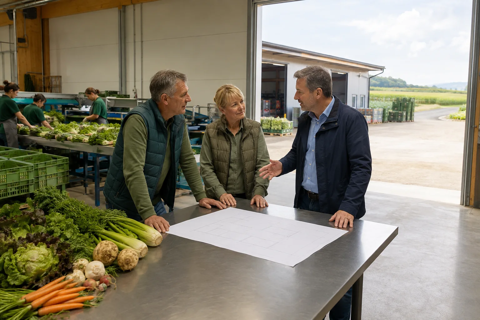 Eigentümer besprechen den Verkauf und die weitere Nutzung einer Betriebsimmobilie